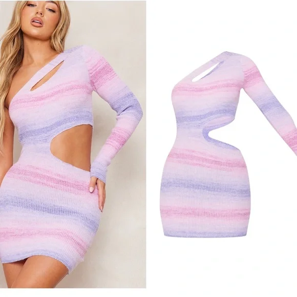 Elegant Pastel Striped Cut-Out Dress - Picture 1 of 4